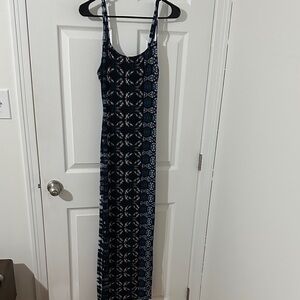 BCBG Generation Sleeveless Navy Patterned Maxi Dress